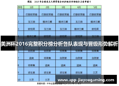 美洲杯2016完整积分榜分析各队表现与晋级形势解析
